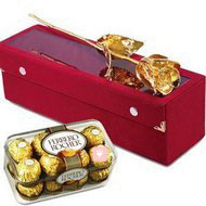 6 Inch Golden Rose with 16 Pcs Ferrero Rocher
