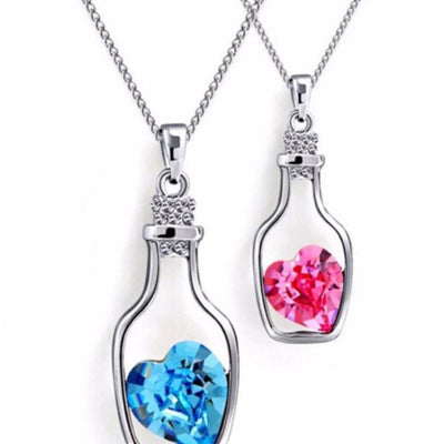 Combo of Blue & Pink heart bottle shape pendant and chain