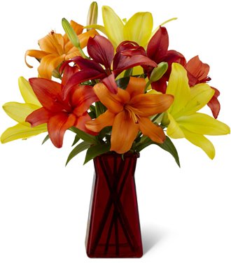 Mixed lilies in vase