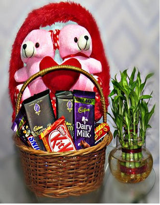 Couple teddy arrangement with bamoo