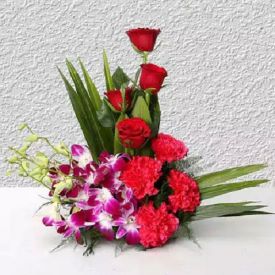 Purple Orchids, Pink Carnations with Red Roses