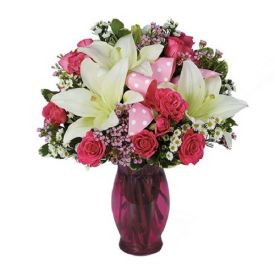 Roses and lilies with vase