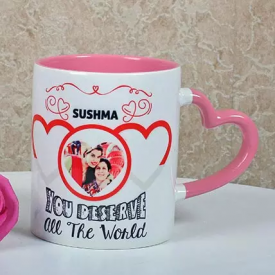 Personalized Heart Handle Pink Mug