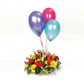 Basket of 20 mixed flower with 10 Balloons