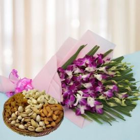 Purple Orchids With Dry Fruits
