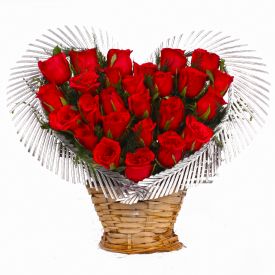Basket of heart shape roses