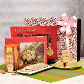 Kaju Barfi with Soan Papdi and Almonds in a Gift Box