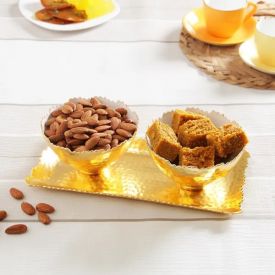 Kanha 500g Besan Barfi & 200g Almonds With Gold Plated Serving Set