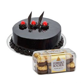 1 kg chcocolate truffle cake with 16 pieces ferrero rocher