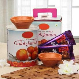 Gulab Jamun Box, Chocolates and Diyas