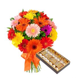 Bunch of 10 Mixed Gerbera and 1/2 Kg Mixed Sweets