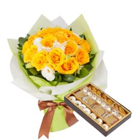 Yellow Roses with Mixed Sweets