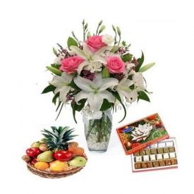 Bunch 0f Flowers with Fruits and Sweets