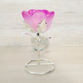 Pink Rose Design Crystal Candle Holder