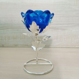 Rose Design Blue Candle Holder