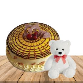 1 kg Butterscotch premium quality cake with 6 inch teddybear