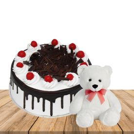 1 kg blackforest cake & cute teddy bear