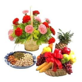 Flowers, Mixed fruits with Dry fruits