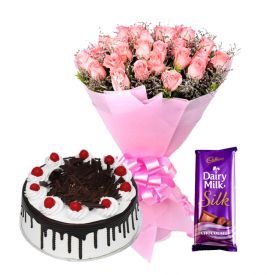 Roses, black forest cake and silk