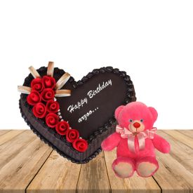 1 kg heart shape Chocolate cake & cute teddy bear