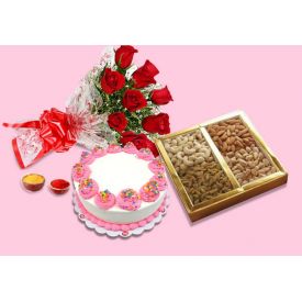 Cake, Dry Fruits and Flowers