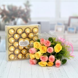 10 mixed roses and 24 ps Ferrero Rocher