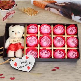 Roses Teddy with Valentine Key Chain