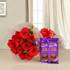 10 Red rose with 2 dairy milk silk