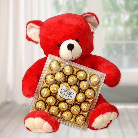 Red Teddy with Chocolates