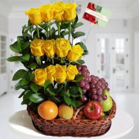 Yellow Roses With Mixed Fruits