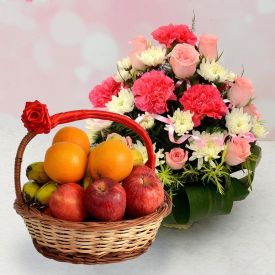 Mixed Fruits with Flowers Gift Hampers