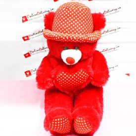 Red Teddy Heart With Cap