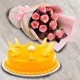 Pretty Pink Roses with Delicious Cake