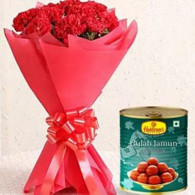 Red Carnation with Gulab jamun