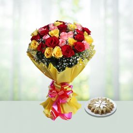 Mixed roses with kaju katli