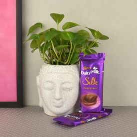 Buddha With Money Plant N Silk