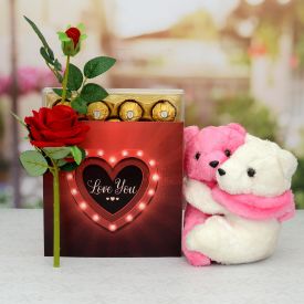 Red Roses with Hug Teddy