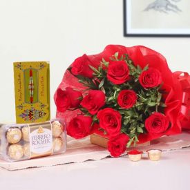 Red roses combo with Rakhi