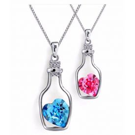 Combo of Blue & Pink heart bottle shape pendant and chain