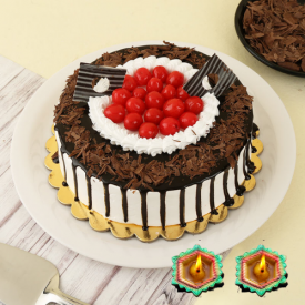 Black Forest Cake With Diwali Diya
