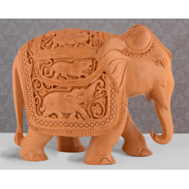 Wooden Elephant with Carving Statue