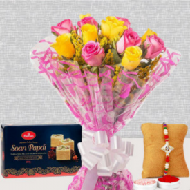 10 Mixed Roses Bouquet with Soan papdi