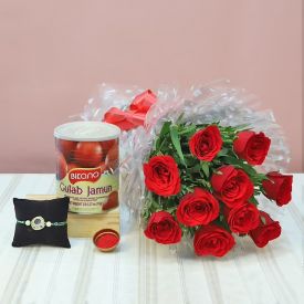 10 Red Roses Bunch And Rakhi