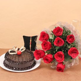 Mixed Roses with Truffle Cake with Rakhi