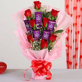 Red Roses with Chocolates Bouquet