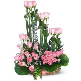 Lovely 30 Pink Roses with Basket