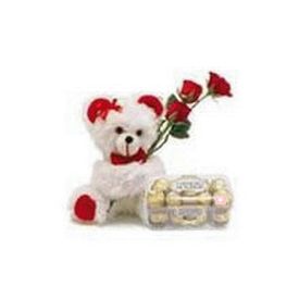 Teddy Bear (6 inches) with 3 Rose and 16 pcs Ferrero rocher