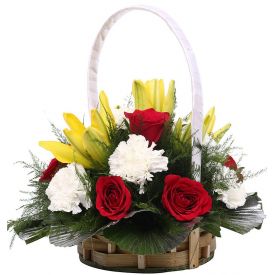 Mixed flowers in basket