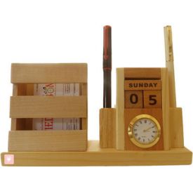 Pen Stand with Visiting card stand, Clock and Calender