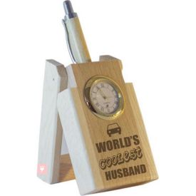 World's Coolest Husband Pen with Stand and Clock